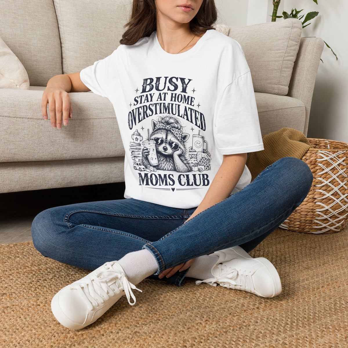 Busy Stay at Home Overstimulated Moms Club Raccoon T-Shirt